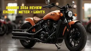 Детали двигателя, приборной панели, фар и задних фонарей мотоцикла Indian Scout Bobber 2026.