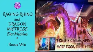 Bonus Win On RAGING RHINO and DRAGON MISTRESS Slot Machine - Ms.Kitty Slot Channel