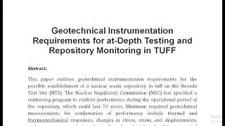 Geotechnical Instrumentation Requirements for at Depth Testing and Repository Monitoring in TUFF