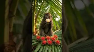 A monkey eating rambutan #animals #fruit #monkey #shorts
