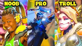 NOOB vs PRO vs TROLL - NEW Overwatch Pro + Funny Moments #67