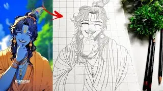 How To Draw Lord Krishna | Krishna Drawing Step By Step | Easy Drawing For Beginners | Krishna Anime