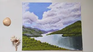 Beautiful Lake Landscape Painting | Clouds & Reflection | Easy Acrylic Tutorial