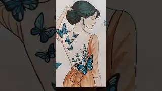 Butterfly Girl Drawing Elegant Girl Art Rafat Art#shorts