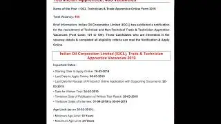 Recruitment Indian Oil Corporation Limited (IOCL) 2019 New Vacancies Non-Technical Trade