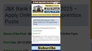J & K Bank Apprentice Recruitment 2024 #job #shorts