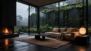 8 Hours of Cozy Fireplace Crackling with Rain & Garden View | Warm Indoor Ambience