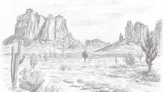 How to Sketch Draw a Desert Landscape | Monument Valley Pencil Drawing
