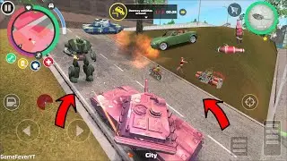 Rope Hero Vice Town (Pink Tank Fight Police Car Robot on climbing) Rope Hero Destroy Army Tank - HD
