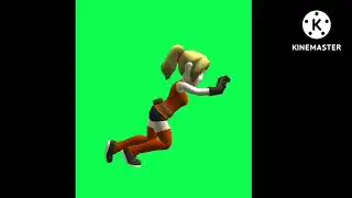 pushing girl. Green screen. choroma key. cartoon character