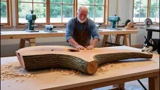 The Woodworker's Magic: Transforming Raw Tree Trunks into Unique Artworks with Epoxy and Flowers