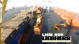 Liebherr LHM400 unloading Containership (PanaMax) Mobile harbour crane Port of Antwerp GoPro
