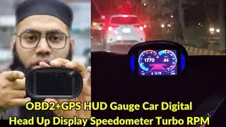 OBD2+GPS HUD Gauge Car Digital Head Up Display Speedometer Turbo RPM Alarm #obd2 #gps #lcd #hud
