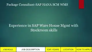 Package Consultant-SAP HANA SCM WMS | Bhubaneswar | June 2024 | Job Apply | Naukri | IT