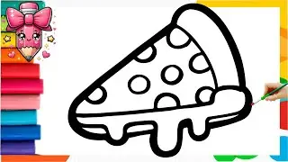 How To Draw Slice of Pizza Drawing, Painting & Coloring For Kids and Toddlers _ Child Art 🐋🌈🎨