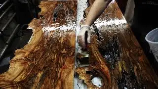Spalted Maple Live Edge Stabilizing, Resin Flood Coat Grain Pop