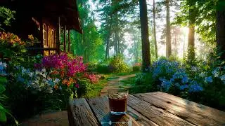 Acoustic Guitar Sounds Relaxing at Midnight Spring - Coffee & Beautiful Night at a Lakeside  House