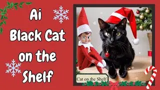 1714) Ai Black Cat on the Shelf (Ai Image)
