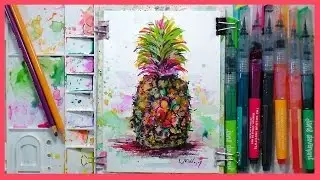 Pineapple in Marker & Colored Pencil Real-Time sketch! Fast & Fun!