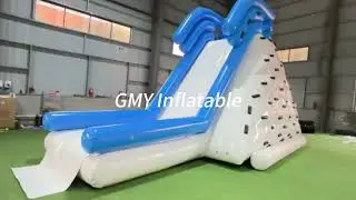Commercial White Blue Bouncy Water Slide for Swimming Pool with Climbing Wall GMY Inflatables