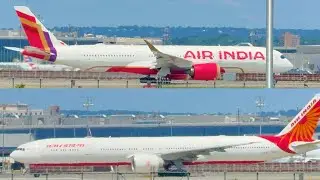 [HD] Air India Airbus A350-900 VT-JRE and 777-300ER VT-AEM taxi and takeoff from Newark Airport EWR