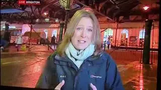 BBC reporter Lucinda Adam is shoved by a child at Brighton Station
