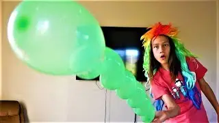 Blowing Big Pink and Funny Green Balloons