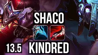 SHACO vs KINDRED (JNG) | 10/0/2, 2.3M mastery, 1600+ games, Legendary | KR Master | 13.5