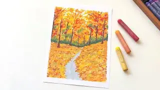 The Autumn Path 🍂 | Step by step oil pastel landscape drawing
