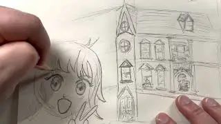 Girl  photo bomber at architect class excursion - portrait from manga reference P09 Ep 73