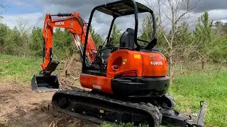 Kubota KX057-4 digging dirt after dark- NEW LIGHTS!