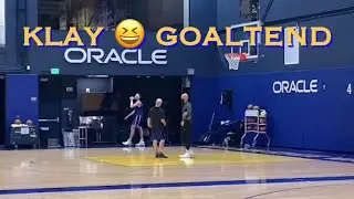 📺 Klay goaltends Chiozza&rsquo;s shot 😆 after workout/threes at Warriors practice, day b4 Denver Nuggets