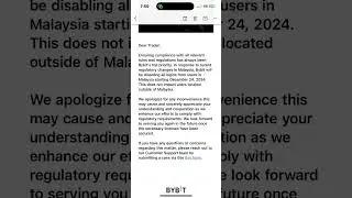 Bybit access restrictions for users in Malaysia. Bybit dibanned di Malaysia? Got this email just now