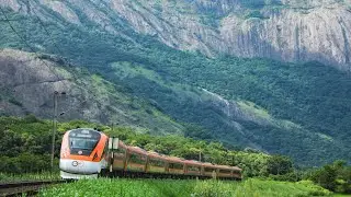 Ernakulam - Bengaluru Vande Bharat Express (06001) heading towards Walayar inbetween Western Ghats