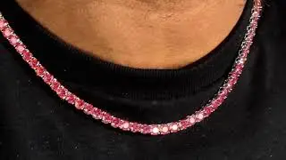 Real Pink MOISSANITE 5mm Tennis Chain 925 Silver Iced Necklace Pass Diamond Test