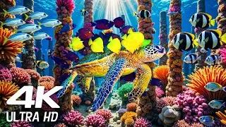 Relaxing Music  (NO MID-ROLL ADS) 4K Ocean Dreams - Colorful Coral Fish & Jellyfish