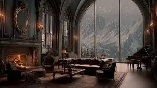 Cozy Indoor Fireplace While Strong Wind Blows Outside the Window | Relaxing Ambience for  Study