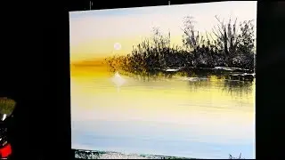 Setting Sun | Easy step by step acrylic landscape painting for beginners