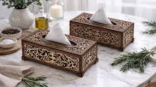 Elegant Laser Cut Wooden Tissue Box Cover | Wooden Napkin Box Sleeve | | Digital Download |#689|