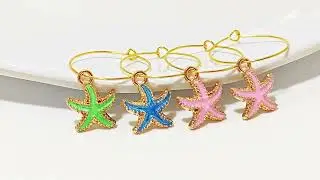 Ocean Theme Wine Glass Charms Starfish Sea Shell Conch Wineglass Rings Markers Earring Beading Hoops