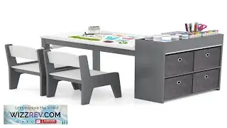 Kids Art Table & Chairs Set w Paper Roll Wooden Craft Study Desk Review