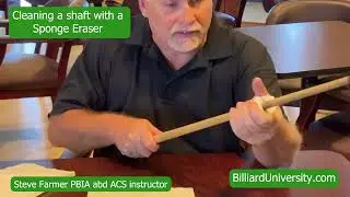 Steve Farmer Cleaning a cue shaft with a sponge eraser.  #billiard #pool #cuetips #cuestick