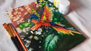 Beautiful Morning View with Parrot Painting || Acrylic Painting Step by Step for Beginners
