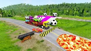 Flatbed Truck McQueen | Transportation with Truck - Pothole vs Car #23 | BeamNG.Drive Gameplay