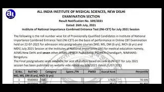 #aiimspg2021| INI CET JULY 2021  PROVISIONAL RESULT ANNOUNCED. CHECK DETAILS