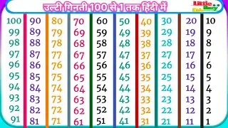 उल्टी गिनती l ulti ginti likhe l  Counting down in Hindi | उल्टी गिनती सीधी गिनती | 100-1 ulti ginti