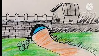 Riverside sunset scenery drawing ll Easy beautiful coloring step by step circle scenery sunset drown