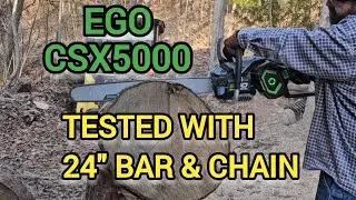 Ego CSX5000 commercial chainsaw battery performance test and review using 24