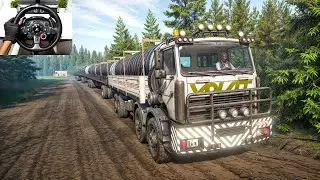 MZKT 65271 - Hauling Large Pipes Loaded Trailers | SnowRunner | Logitech G29 Gameplay | #1018