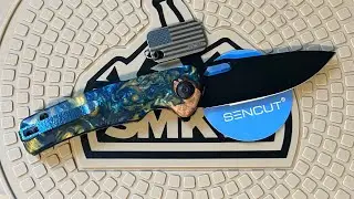 Full knife review of my Sencut Vesperon with crazy copper foil GOLD+BLUE Resin Scales!